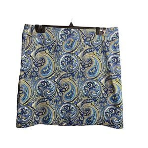 Skirtin Around Women's Blue Green Yellow Paisley Skirt side zip Size 10‎